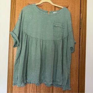Boho Babydoll Top - Teal/Green